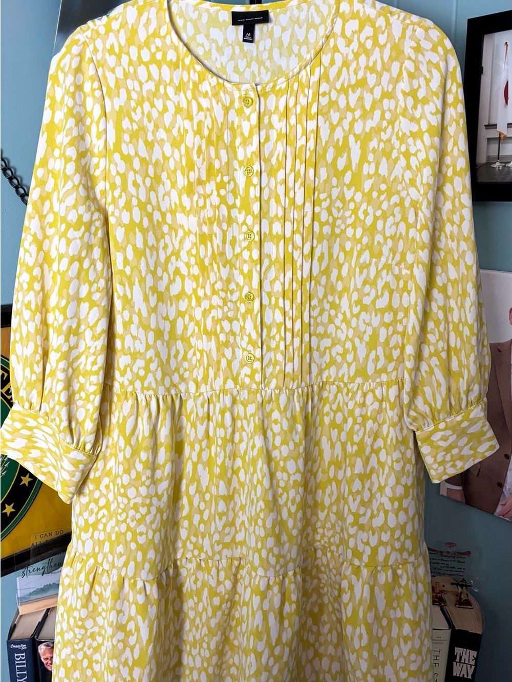 Who What Wear Yellow and White leopard Print long sleeve dress